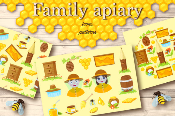 Apiary.Cartoon Icons, Pattern, Cards: A Playful Yet Practical Design Toolkit
