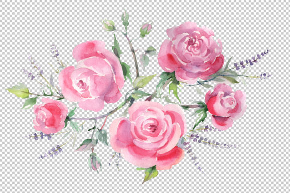Bouquet with Roses and Lavender Pink Watercolor: A Soft, Timeless Design Element