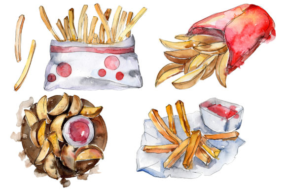 French Fries with Sauce Watercolor : Une Approche Artistique Ludique et Expressive