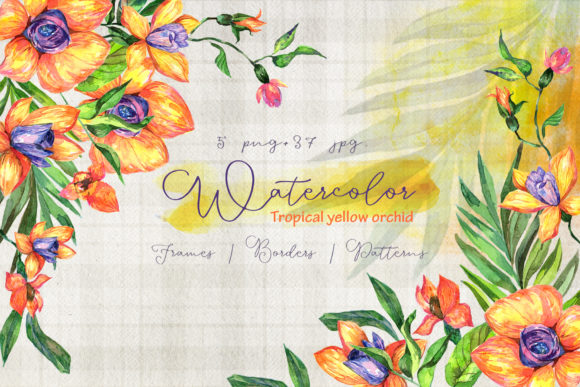 Tropical Yellow Orchid Watercolor Set