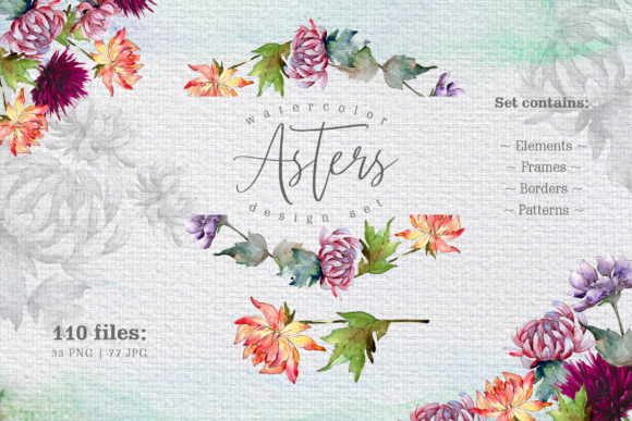 Watercolor Asters Design Set