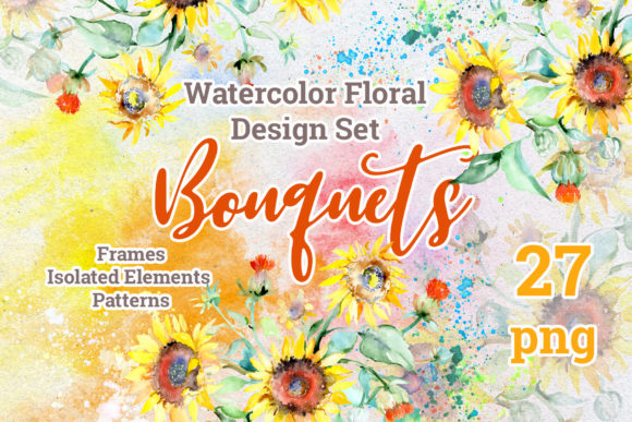 Watercolor Bouquets with Sunflowers PNG