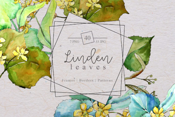 Watercolor Linden Leaves PNG Set